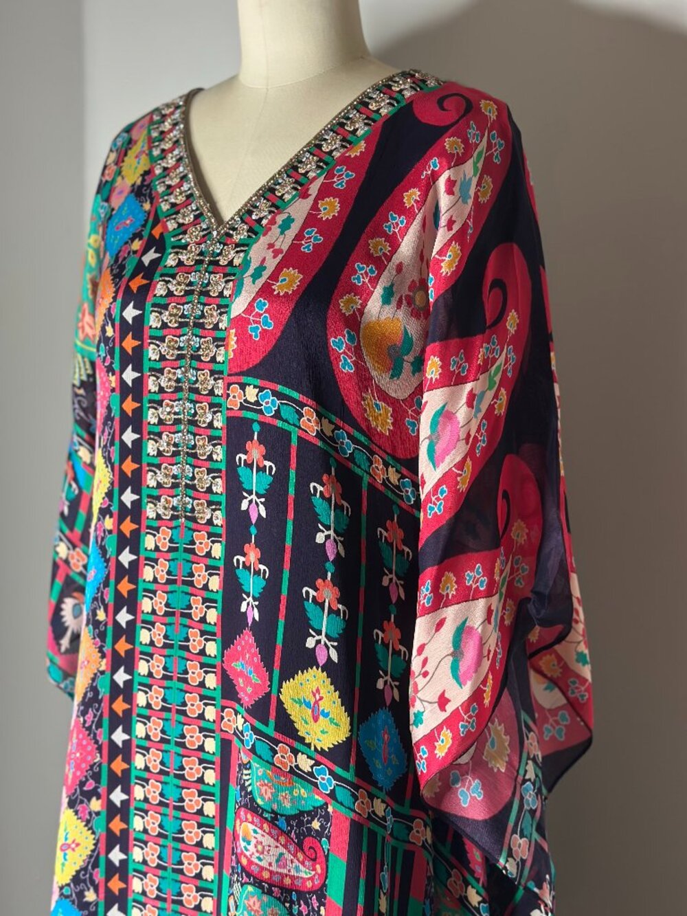 Multicolor Embellished Caftan Dress | Beaded Detail